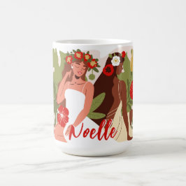 Women in Garden，赤い花緑 コーヒーマグカップ