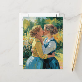 Women in Loveキスin the Garden ポストカード