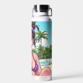 Women in Purple Bikini and Bandanna atビーチ ウォーターボトル (背面)