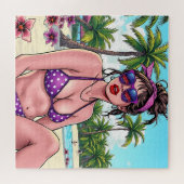 Women in Purple Bikini and Bandanna atビーチ ジグソーパズル (横)