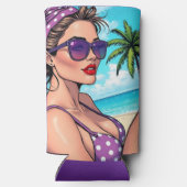 Women in Purple Bikini and Bandanna atビーチ スリム缶クーラー (裏面)