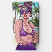 Women in Purple Bikini and Bandanna atビーチ スリム缶クーラー (正面)