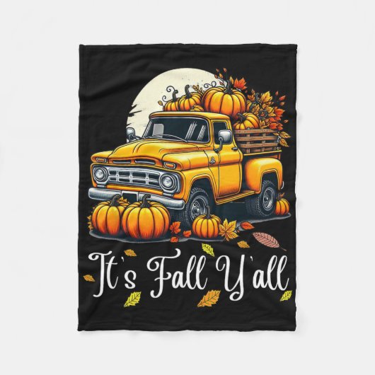 Women It's Fall Y'all Pumpkin Truck Autumn Tree He フリースブランケット (正面)