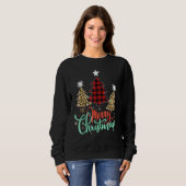 Women Leopard Plaid Christmas Tree Merry Christmas スウェットシャツ (正面フル)