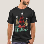 Women Leopard Plaid Christmas Tree Merry Christmas Tシャツ (正面)