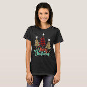 Women Leopard Plaid Christmas Tree Merry Christmas Tシャツ (正面フル)