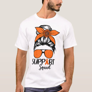 Women Messy Bun Support Squad Leukemia Awareness Tシャツ