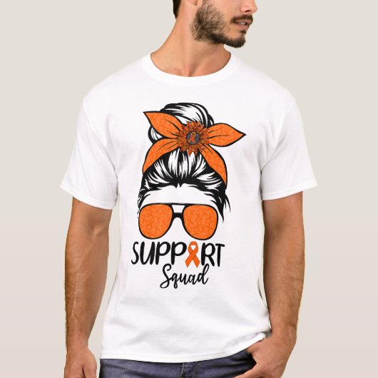 Women Messy Bun Support Squad Leukemia Awareness Tシャツ (正面)