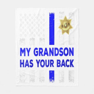 Women Police Officer Grandparents My Grandson Gift フリースブランケット