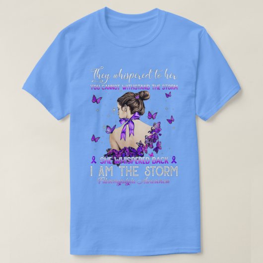 Women Purple Ribbon Butterfly Fibromyalgia Awarene Tシャツ (デザイン正面)