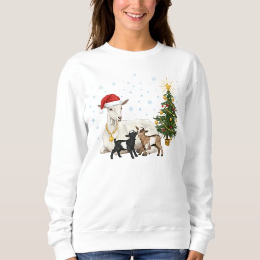 Women’s Christmas Goat Sweatshirt Peaceful Farm スウェットシャツ (正面)