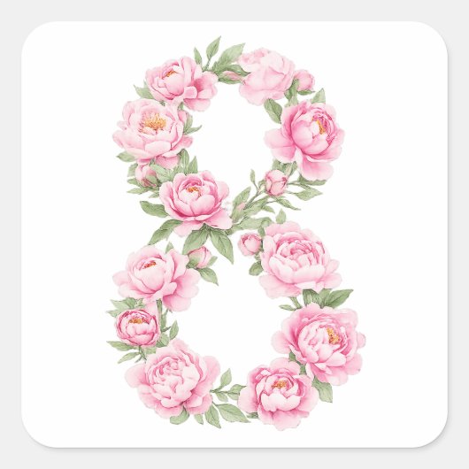 Women’s Day Peony Flower for March 8  スクエアシール (正面)