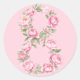 Women’s Day Peony Flower for March 8  ラウンドシール