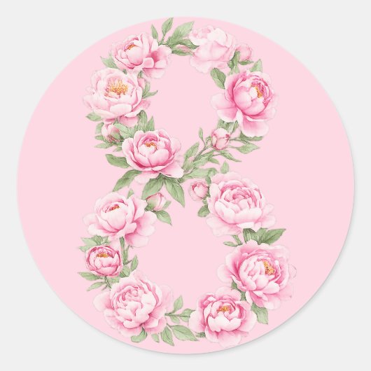 Women’s Day Peony Flower for March 8  ラウンドシール (正面)