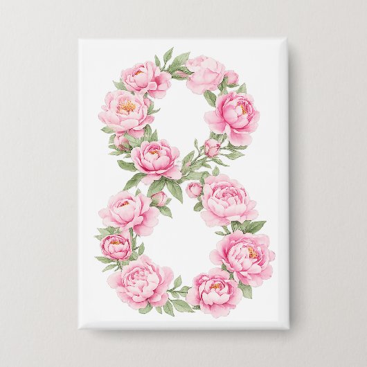 Women’s Day Peony Flower for March 8  缶バッジ (正面)