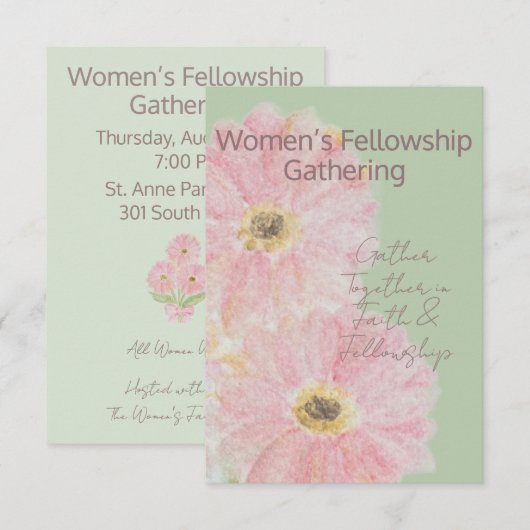 Women’s Fellowship | ピンクガーベラのフラット 招待状 (正面/裏面)