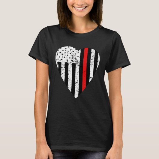 Women s Firefighter Wife Thin Red Line Hear Tシャツ (正面)