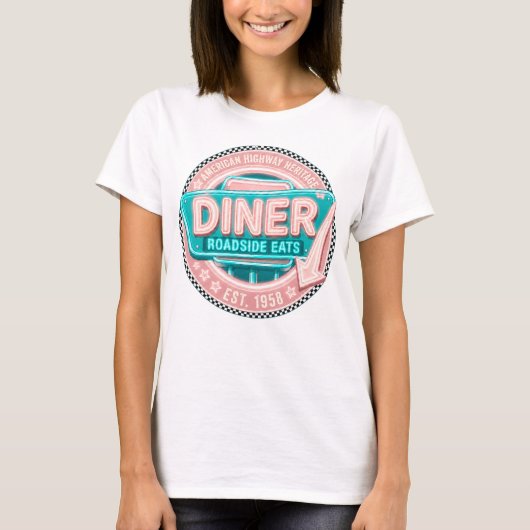 Women’s Retro Diner Roadside Eats 1958 Tシャツ (正面)