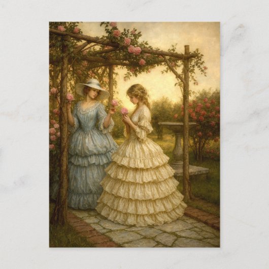Women Under Rose Arbor In Victorian Era Garden  ポストカード (正面)