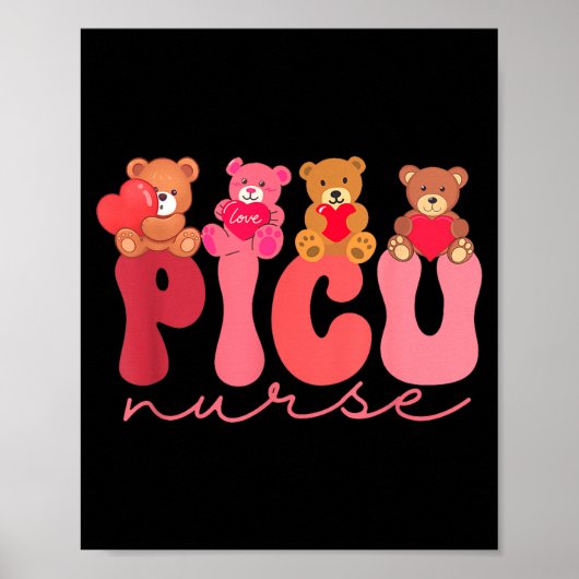 Women Valentine Cu Nurse Pediatrics Cute Bears Ped ポスター (正面)