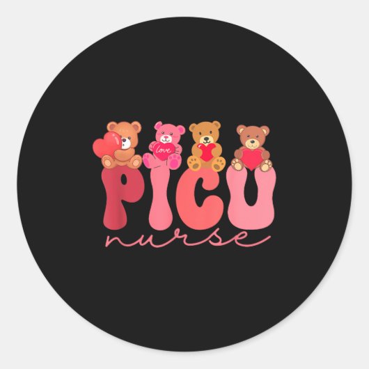 Women Valentine Cu Nurse Pediatrics Cute Bears Ped ラウンドシール (正面)