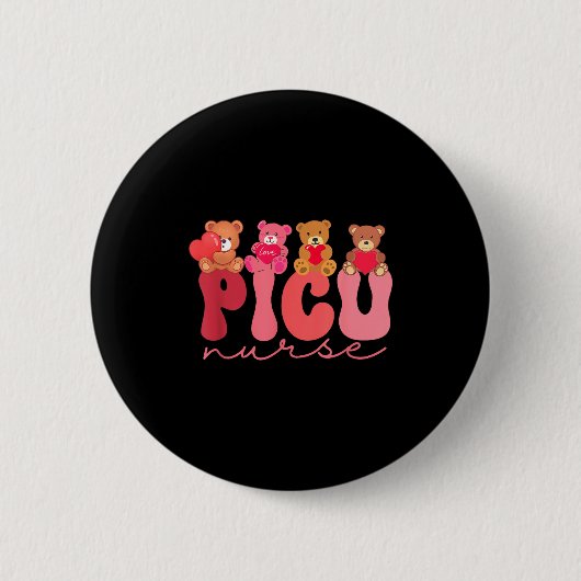 Women Valentine Cu Nurse Pediatrics Cute Bears Ped 缶バッジ (正面)