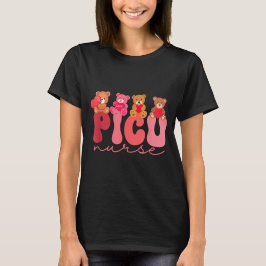 Women Valentine Cu Nurse Pediatrics Cute Bears Ped Tシャツ (正面)