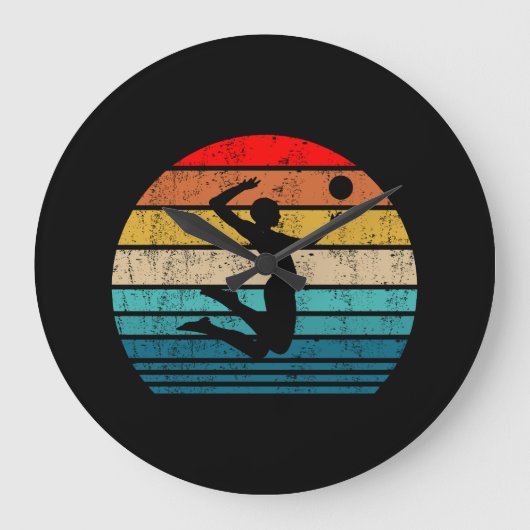 Women Volleyball Beach Volleyball Serve Retro Gift ラージ壁時計 (正面)