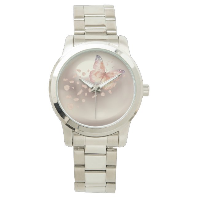 Women watch,Butterfly,Flowers and Pearl Background 腕時計 (正面)