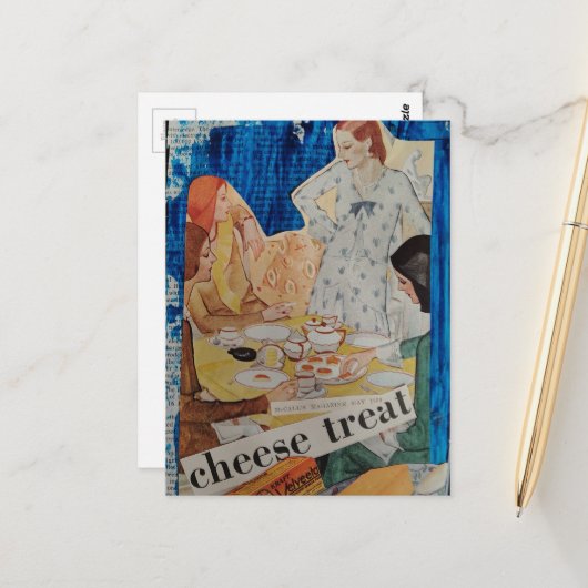Women with a cheese treat in 1930 Collage ポストカード (正面/裏面インサイチュ)