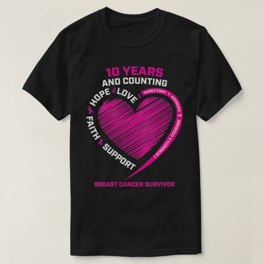 Womens 10 Years Cancer Free Gifts Women Pink Breas Tシャツ (デザイン正面)
