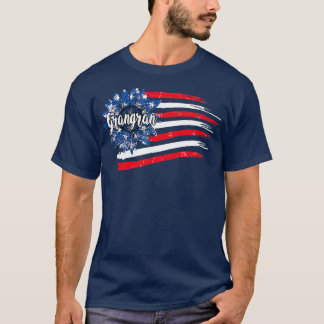 Womens 4th of July Sunflower Grangran American Fla Tシャツ