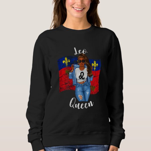 Womens Afro Guadeloupe Leo Queen Flag of Black Wom スウェットシャツ (正面)