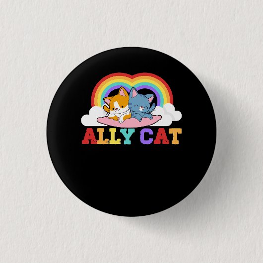 Womens Ally Cat LGBTプライドAlly Coule Cat With Ra 缶バッジ (正面)