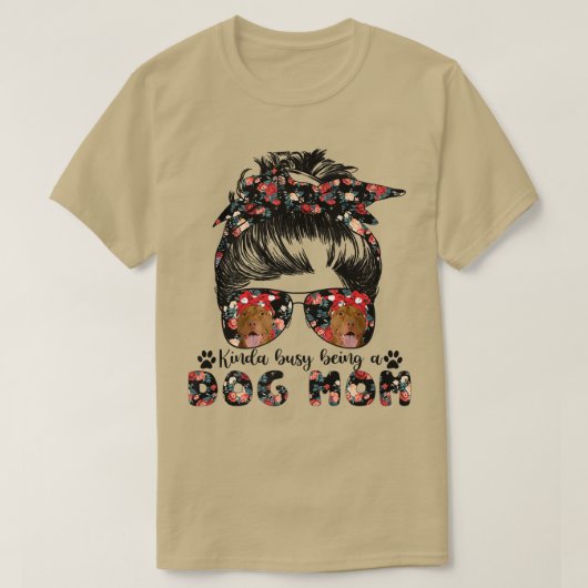 Womens American Pit Bull Dog Mom Messy Bun Hair Gl Tシャツ (デザイン正面)