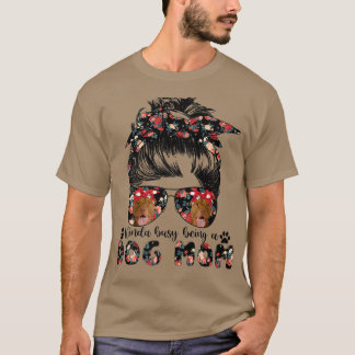 Womens American Pit Bull Dog Mom Messy Bun Hair Gl Tシャツ