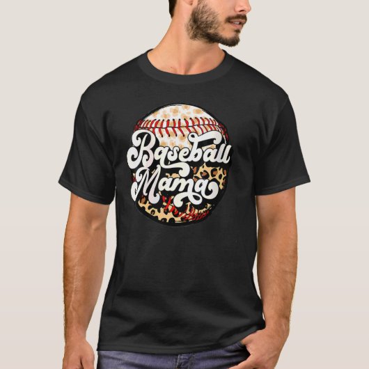 Womens Baseball Mama Leopard Baseball Mom Mother's Tシャツ (正面)