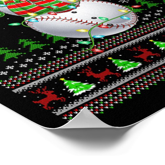 Womens Baseball Snowman Ugly Christmas Sweaters Sr ポスター (角)