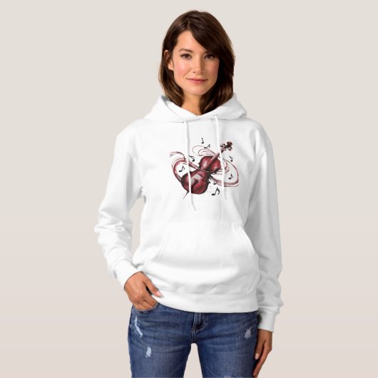 Women's Basic Abstract Violin Hooded Sweatshirt パーカ (正面フル)