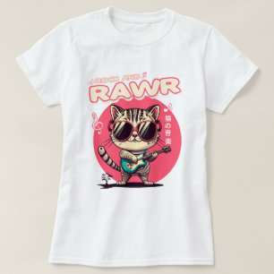 Women's Basic T-Shirt Rock & Rawr Cat Tシャツ