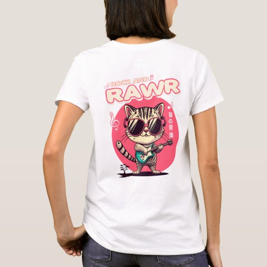 Women's Basic T-Shirt Rock & Rawr Cat Tシャツ (裏面)