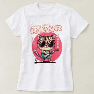 Women's Basic T-Shirt Rock & Rawr Cat Tシャツ