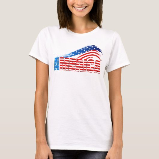Women's Basic Tee - AMERICA in Starsストライプズ Tシャツ (正面)