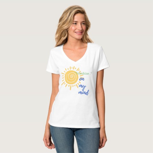 Women's Basic V-Neck T-Shirt Sunshine On My Mind Tシャツ (正面フル)
