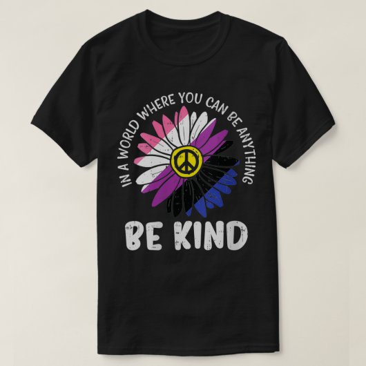 Womens Be Kind Genderfluid Daisy Peace Hippie Prid Tシャツ (デザイン正面)
