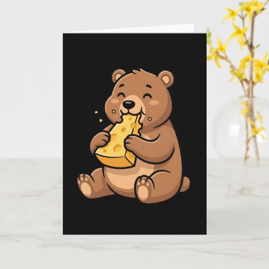 Womens Bear Eating Cheese カード (黄色い花)