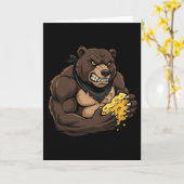 Womens Bear Eating Cheese カード (黄色い花)