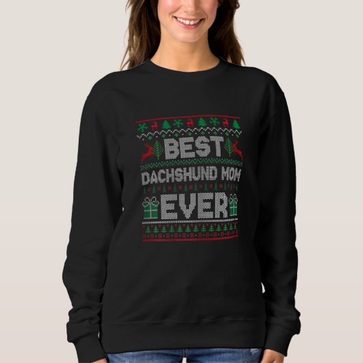 Womens Best Dachshund Mom Ever Christmas Pajamas M スウェットシャツ (正面)