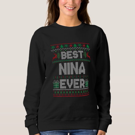 Womens Best Nina Ever Christmas Pajamas Matching U スウェットシャツ (正面)