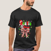 Womens Bestie Claus Coquette Bow Candy Cane Santa Tシャツ (正面)